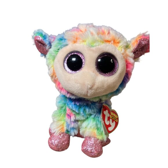 Ty Beanie Boos Daffodil Rainbow Plush Lamb With Glitter Eyes & Ears 6" - Picture 1 of 11